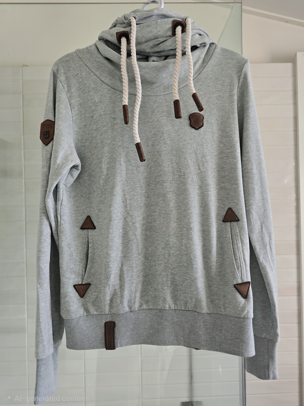 RARE Naketano Light Heathered Teal Women's Hoodie with Brown Accents. Size M. 😍
